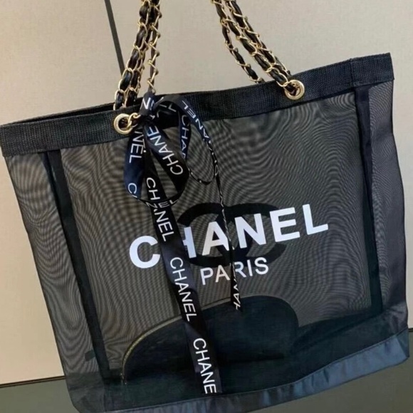 NWT 🔥 Chanel CC Black Mesh Tote with Pouch Gift w/Purchase Item Gold Hardware - Picture 2 of 2